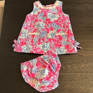 Floral Pink and Blue Baby Dress Set